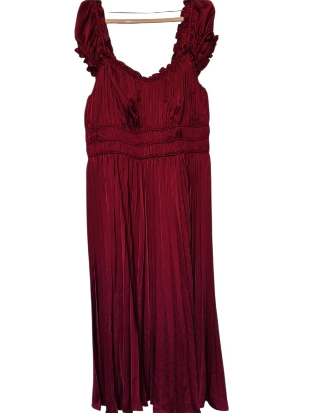 Kelly Grace 20W Burgundy Satin Smocked Puff Sleeve Maxi Dress New with Tags